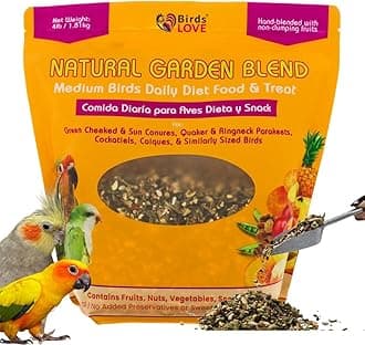 Birds LOVE All Natural Garden Blend Bird Food for Medium Birds - Cockatiels, Green Cheek Conures, Ringneck Parakeets and Small Quakers 4lb