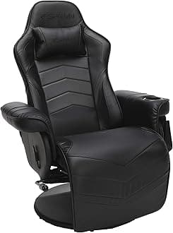 900 Console Gaming Recliner with Footrest and Lumbar Support - Comfortable Ergonomic Gaming Chair with Headrest, No Wheels, Reclining, Heavy Duty, Racing Style Video Game Chairs - Black
