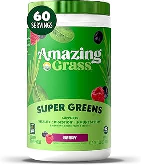 Greens Blend Superfood: Super Greens Powder Smoothie Mix with Organic Spirulina, Chlorella, Beet Root Powder, Digestive Enzymes & Probiotics, Berry, 60 Servings (Packaging May Vary)