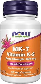 NOW Foods Supplements, Vitamin K2 (MK-7) 300 mcg, Extra Strength, Supports Bone Health*, 60 Veg Capsules
