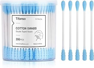 Cotton Swabs, Tifanso 200 Count Natural Double Tipped Cotton Bubs, Cruelty-Free Cotton Swabs, Chlorine-Free Hypoallergenic (Blue)