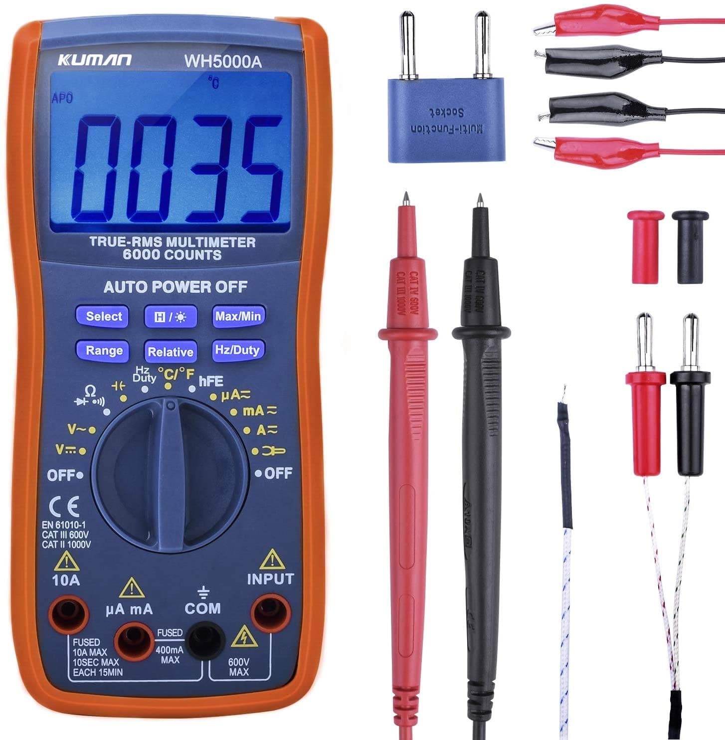 kuman Digital Multimeter,True RMS 6000 Counts Multimeters Manual and Auto Ranging,Measures Voltage,Current,Resistance,Capacitance,Frequency (2)