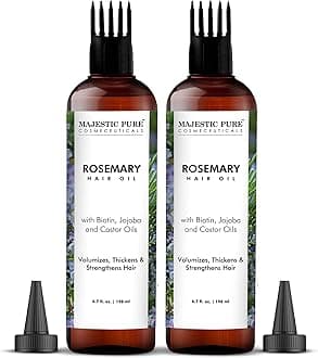 Majestic Pure 100% Pure Rosemary Oil For Hair Growth - Strengthening, Nourishing, Volumizing - Infused with Biotin Oil, Jojoba Oil & Castor Oil - Non GMO Verified - 6.7 Fl Oz (Pack of 2)