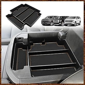 Muslogy for 2021-2025 2026 Sliding Console Yukon Tahoe Suburban Center Organizer Armrest Storage Tray Compatible with GMC Yukon Chevy Tahoe Suburban Fit for Power Sliding Console (Brown)