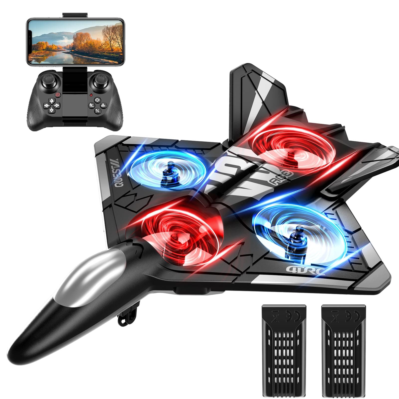 4DRC V31 RC Plane with Camera, Foam Remote Control Drones with Camera for Kids Adults 8-12 12-16, Remote Control Airplane Fighter Jet with Light, 360° Flip Fighter Jet Toy