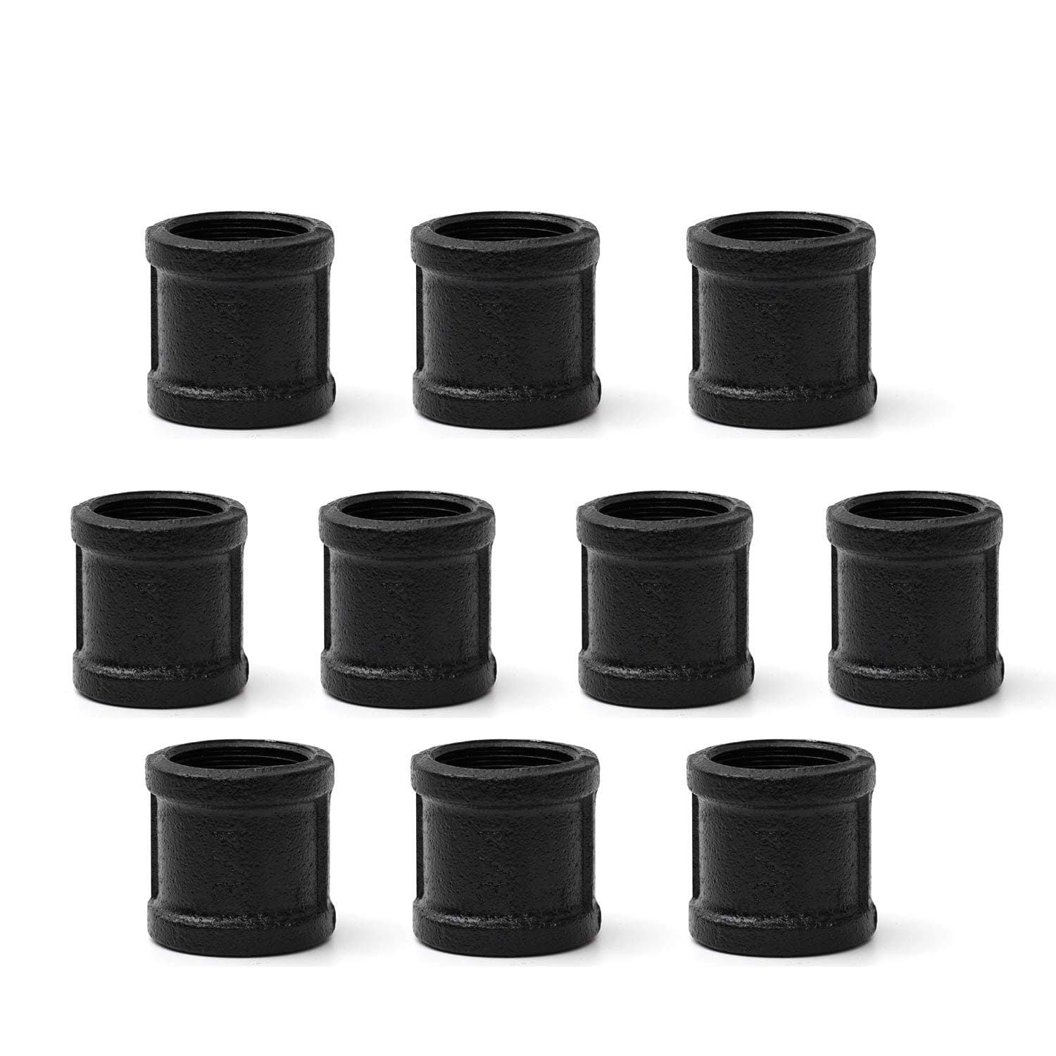 3/4" Black Coupling, 10 Pack 3/4" Threaded Pipe Coupling for Steam-punk Vintage Shelf Bracket DIY Plumbing Pipe Decor Furniture (10, Black 3/4 Inch)