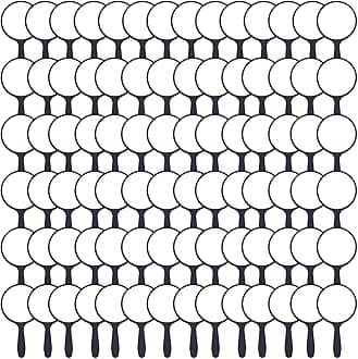 Vinsot 100 Pcs Handheld Mirror Bulk Small Hand Compact Mirrors with Handle Plastic Travel Makeup Portable 3.94 x 2.16 Inch for Birthday Dress up Wedding Practice Pronunciation (Black)