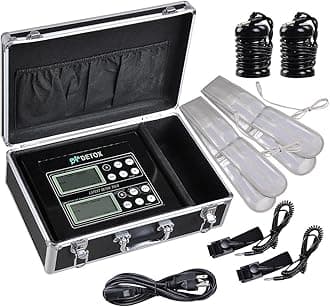 AW Dual User Ionic Detox Foot Bath Machine Feet Spa Cell Cleanse Machine LCD with 2 Stainless Steel Arrays Waist Belts Wrist Band, AWI058