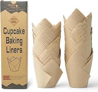200pcs Natural Tulip Cupcake Liners for Baking Cups Unbleached European Parchment paper Tulip Muffin Liners, Nordic 75GSM Paper Cupcake Wrapper for Party, Christmas