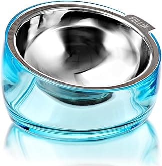 Felli Pet Oblik Acrylic Raised Dog Food Water Bowl Stainless Steel Slanted Oval Dish for Short Leg Puppy & Small Medium Pet, Elevated Tilted Metal Feeder (Sapphire, 1.5 Cups Oval Dish)