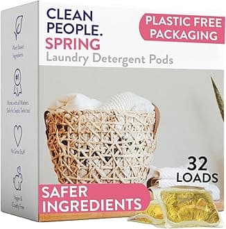 Clean People Laundry Washing Capsules - Recyclable Packaging, Hypoallergenic, Stain Fighting - Ultra Concentrated, Laundry Soap - Spring Scent, 32 Pack