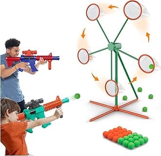 Marlrin Shooting Games Toys for Age 5 6 7 8 9 10+ Year Old Boys, Kids Toy Sports & Outdoor Game with Moving Shooting Target & 2 Popper Air Toy Guns & 24 Foam Balls, Gifts for Boys and Girls