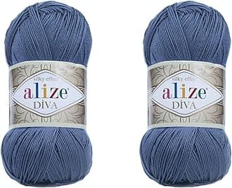 Diva Hand Knitting Yarn - 100% Microfiber Acrylic With Silk Effect - Crochet Art Lace Craft - 2 Skeins, 200gr, 767 Yds (353-Indigo)