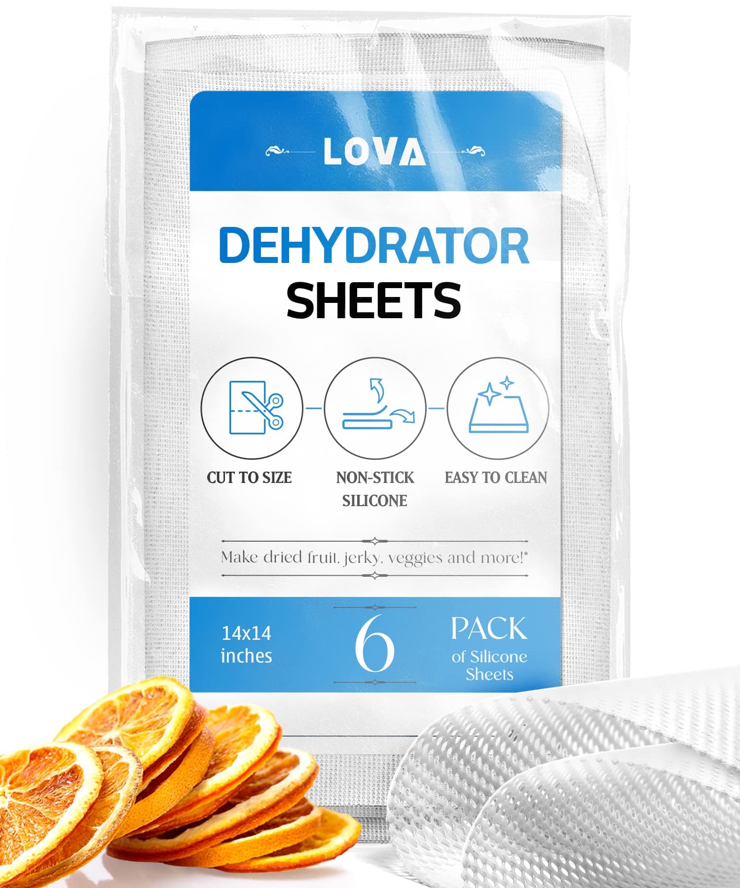 Dehydrator Sheets (6 Pack, Silicone) - Fruit, Jerky & Veggies - Food Dehydrator Sheets for Excalibur, Cosori & Magic Mill Dehydrators