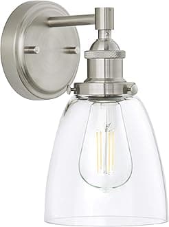 Linea di Liara Fiorentino Brushed Nickel Wall Sconce Lighting Fixture Farmhouse Bathroom Wall Sconce Bedroom Wall Lighting and Hallway Wall Light with Clear Glass Shade, LED Bulb Included, UL Listed