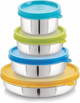 STEELLOCK Stainless Steel Airtight Container | Leak Proof Container/Storage/Lunch Box with Lid | BPA Free, Durable & Rust-Proof | SL-11-21-31-41-set of 4, 120ml, 200ml, 350ml & 550ml each, Multicolor