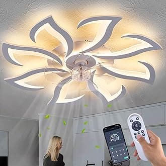 Modern Ceiling Fan with Lights Remote Control, 32" White Flush Mount Ceiling Fan with Light, 6 Speeds 3 Light Color Low Profile Ceiling Fan for Kitchen Bedroom