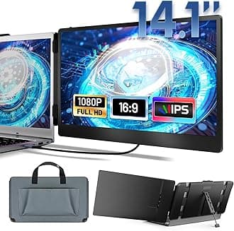 Laptop Screen Extender - 14.1" Portable Monitor for Laptop Full HD IPS Display, Dual Monitor Extended Easy to Set, Play and Play for 13-17 Inch Windows, Chrome & Mac