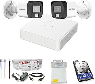 HIKVISION Full HD 4 Channel DVR 2 MP 2 Outdoor Cameras [Color Night Vision + Built-in Audio MIC + Smart Dual Light + Motion Detection]+500 GB HDD+4 Ch SMPS, USEWELL Cable+BNC/DC Set, White