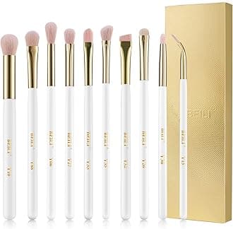 BEILIEye Makeup Brushes 10Pcs Eyeshadow Brush Set Premium Pink Vegan Synthetic Eye Shadows Blending Concealers Eyebrow Eyeliner Professional Make Up Brushes Set (White/Rose Gold)