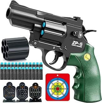 Toy Gun Soft Bullet Pistol Foam Blaster, Shooting Game Education Realistic Revolver Model Fake Guns, a Surprise Gift for Boys Teens Birthday Christmas (Black Green)