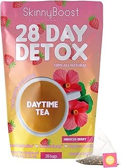 SkinnyBoost 28 Day Detox Daytime Tea -HIBISCUS BERRY (28 Tea Bags) Supports Metabolism Boost, Detox, Antioxidants, Energy, Digestion, Non GMO, Vegan, Keto Friendly