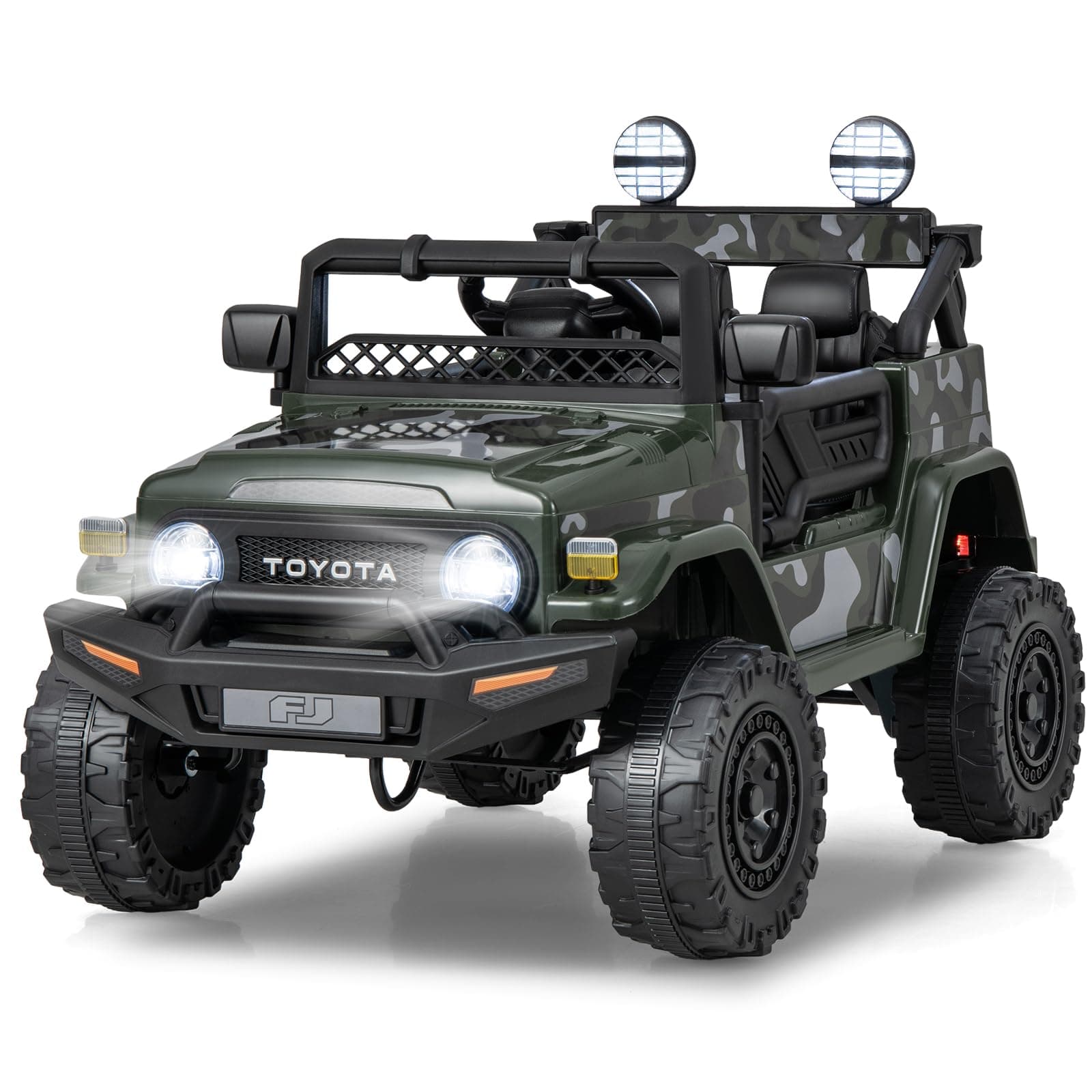 COSTWAY Kids Electric Ride On Car, 12V Licensed Toyota FJ Off Road Truck with Remote Control, Shock Suspension, LED Lights, Music, Battery Powered Vehicle Toy for 37-96 Months Old (Camo)