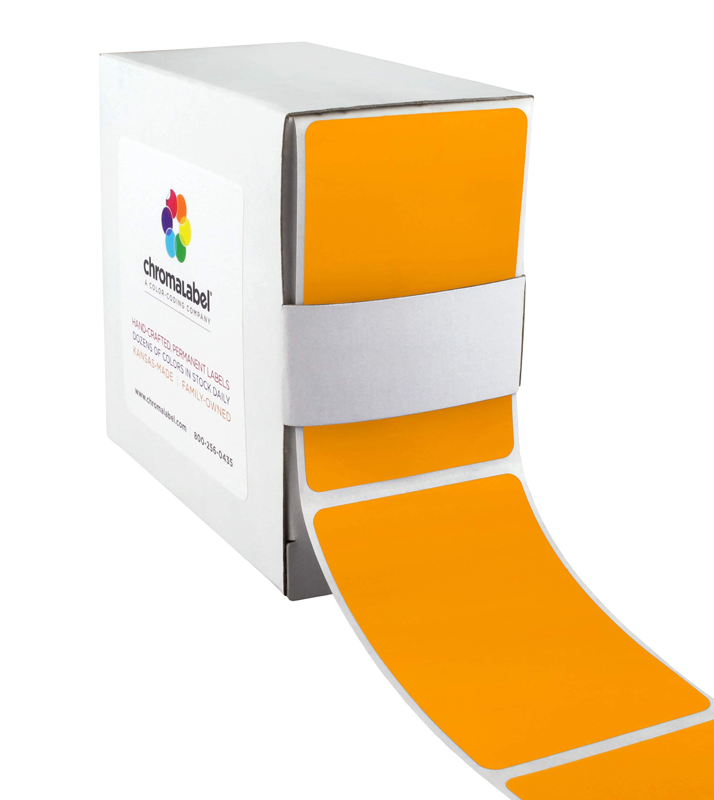 ChromaLabel 2 x 3 inch Permanent Color Code Rectangle Labels, 100 Stickers per Dispenser Box, Fluorescent Orange