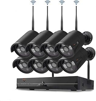 Tomvision 8Channel Black Case Wireless KIT Surveillance System Security Full HD 1080P/2.0MP IP Camera 8pcs Outdoor WIFI Security Waterproof IP66 Camera with Night Vision and P2P