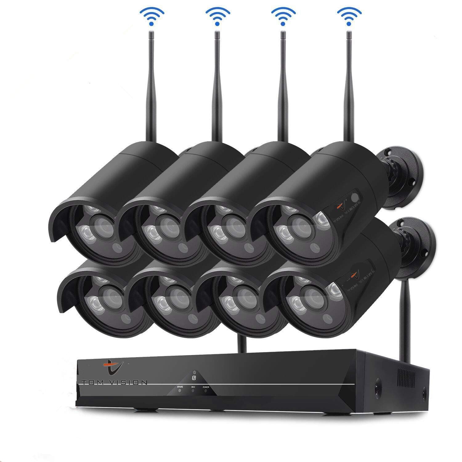 8Channel Black Case Wireless KIT Surveillance System Security Full HD 1080P/2.0MP IP Camera 8pcs Outdoor WIFI Security Waterproof IP66 Camera with Night Vision and P2P