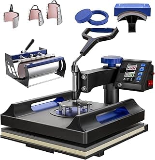 8-in-1 Heat Press Machine 15x15 Inches with 30oz Tumbler Attachment, Dual Tube Heating & 360° Swing Away for T-Shirts Hats Mugs Plates, Sublimation Press for DIY and Small Business
