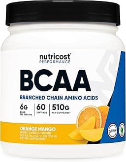 BCAA Powder (Orange Mango, 60 Servings) - 2:1:1 Optimal Ratio, Gluten Free, Non-GMO, Vegetarian