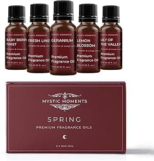 Mystic Moments | Spring Fragrance Oil Gift Starter Pack 5x10ml | Baby Berry Twist, Fresh Linen, Geranium, Lemon Blossom, Lily of The Valley | Perfect as a Gift