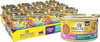 Wellness Complete Health Pate Kitten Wet Cat Food, Natural, Protein-Rich, Grain-Free, 3 Ounce, 24 Pack, (Whitefish & Tuna)