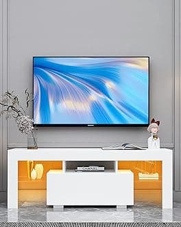 BAMACAR LED TV Stands - 60/55/50 Inch TV Tables for Bedroom & Living Room - White