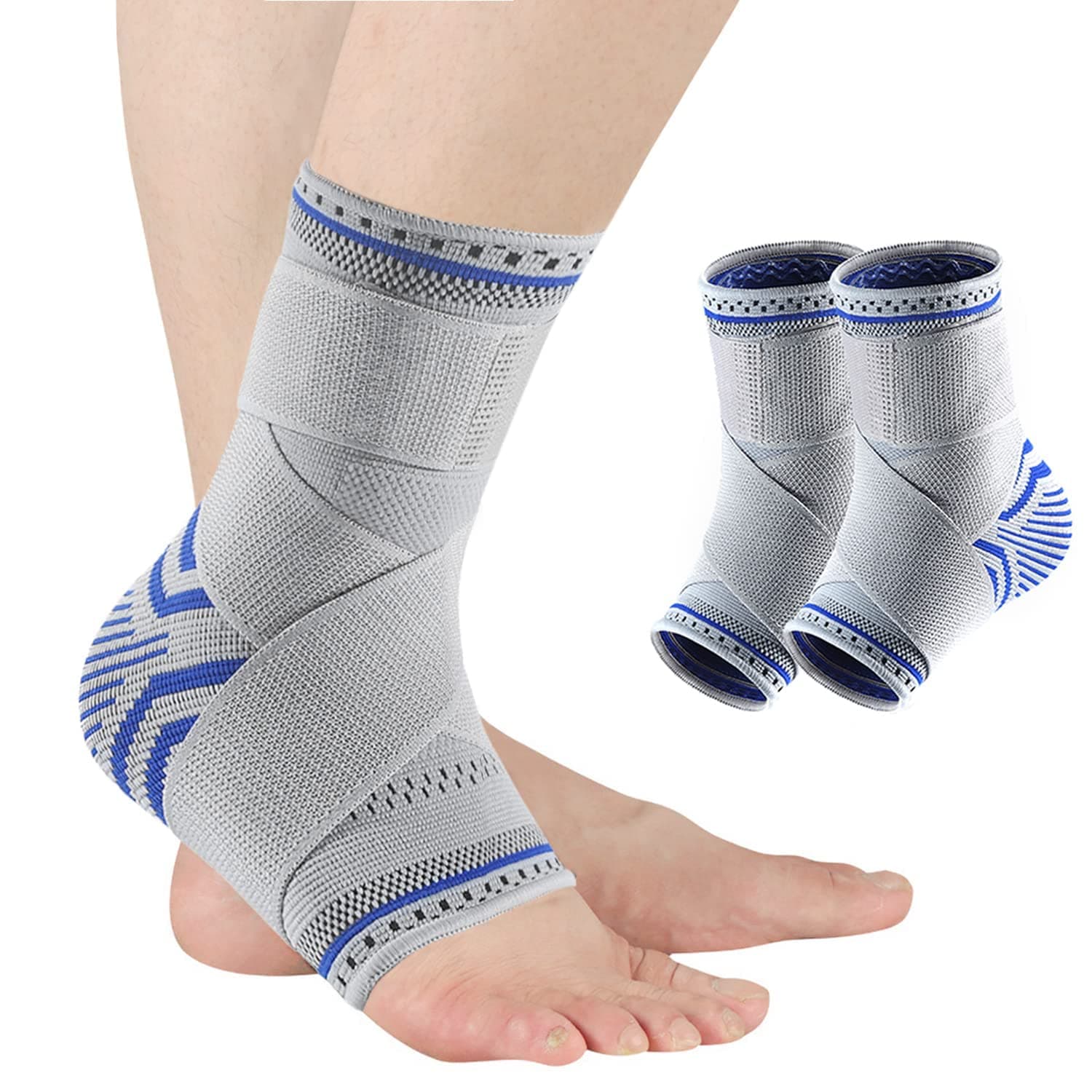 NALACAL Ankle Brace Compression Sleeve, Adjustable Ankle Support for Men & Women, Breathable Ankle Sleeve w/Ankle Strap for Sprained Ankle, Swelling Relief Pain, Plantar Fasciitis, Achilles (2 Pack)