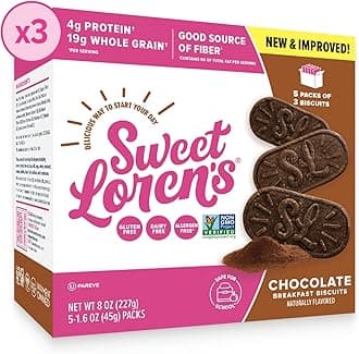 Sweet Loren's Vegan Breakfast Biscuits | Chocolate | 4g Protein, 19g Whole Grains | Plant Based, Gluten Free, Dairy Free, Nut Free Snacks | 3 Pack (15 Total Biscuits, 1.6 ounce each)