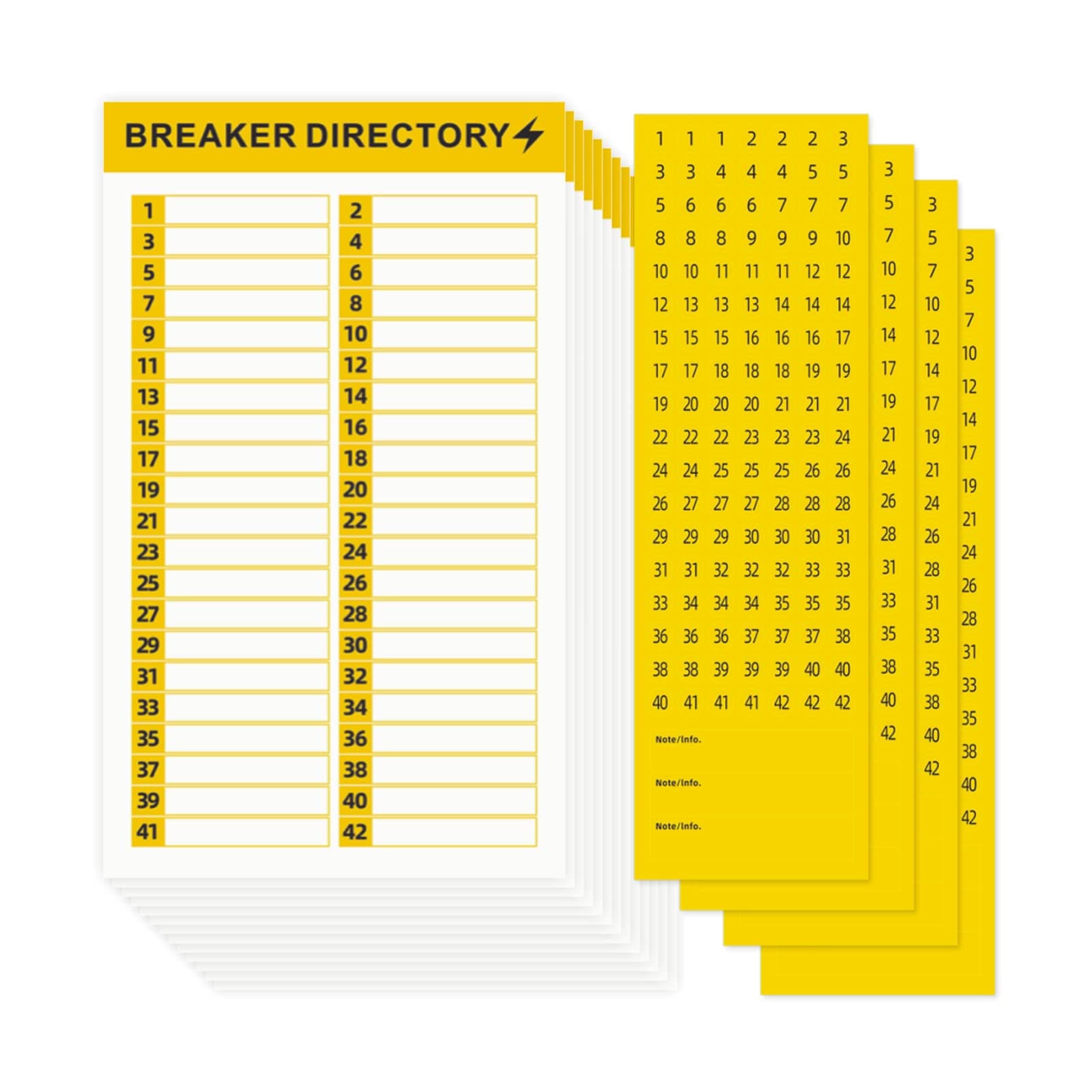16 Sheets Breaker Panel Labels Electrical Box Sticker Numbers Breaker Panel Labels Electrical Sticker Number Catalog Load Center Adhesive Waterproof Reusable（Yellow）