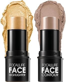 FOCALLURE 2 Pcs Mineral Cream Contour Stick,Moisturize Highlighter and Bronzer Pen,Non Stick Face Brightens & Shades Pencil,Long Lasting & Smooth Gliding Face Illuminator Makeup,22+09