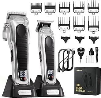 Professional Hair Clippers for Men - Detachable Blade with Power Compensator Motor - Cordless Hair Trimmer Set for Barbers with Charging Base - Premium Hair Clipper Kit - Gift for Men (Silver)