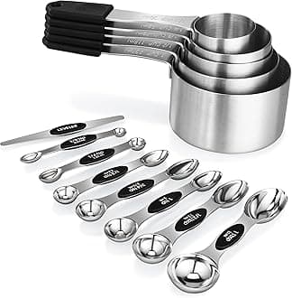 Magnetic Measuring cups and spoons Set, 5 Stainless Steel Magnetic Measuring Cup and 8 Double Sided Measuring Spoons with 1 Leveler，Kitchen Gadgets for Cooking & Baking