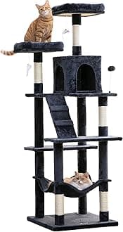 70.1-Inch Large Cat Tree, Multi-Level Tall Cat Tower for Indoor Cats, Plush Cat Condo with Big Padded Perches, Sisal-Covered Scratching Posts, Hammock, Toys for Kittens & Cats - Smoky Grey