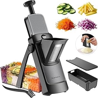 SupMaKin 2026 Upgrade Safe Mandoline Slicer,Multi Vegetable Chopper,Potato Slicer, Onion Chopper with Drain Basket Storage Container, Cheese Grater Kitchen Chopping Artifact (Black)