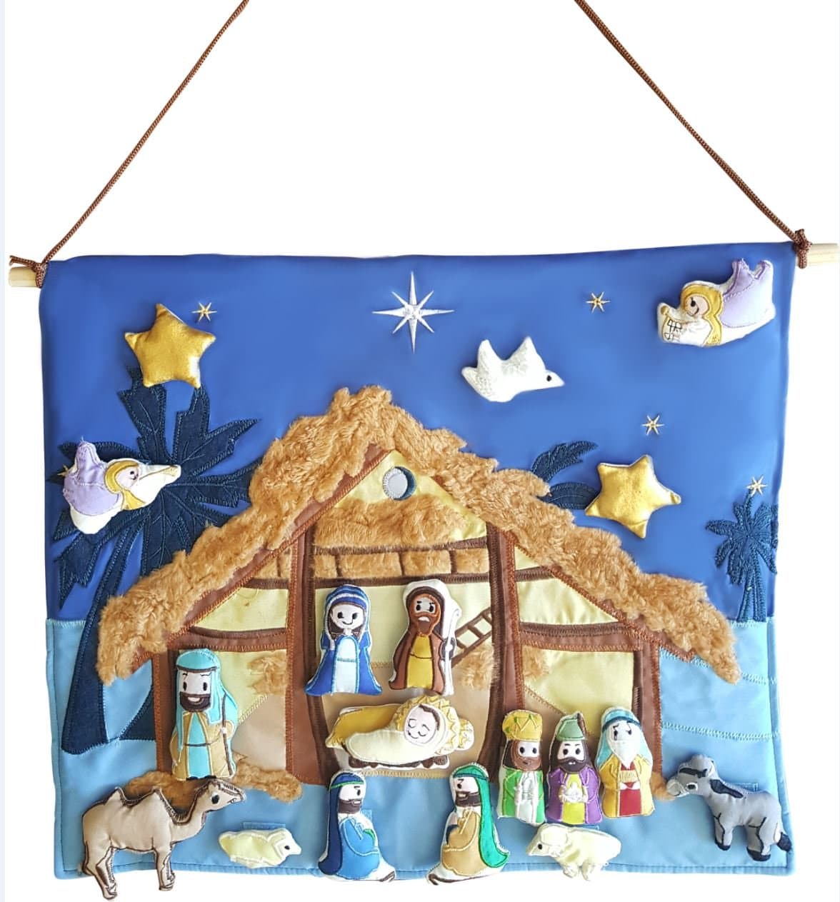 Mistletoe Mill Christmas Nativity Scene - Interactive Fabric Nativity Set Wall Hanging with Plush Moveable Figures