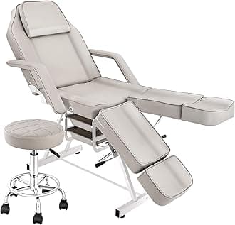 Tattoo Facial Chair with Split Legs, Artist Tattoo Bed for Client, Professional Adjustable Lash Esthetician Table Beauty Salon Spa Equipment with Breathing Hole & Hydraulic Stool, Grey