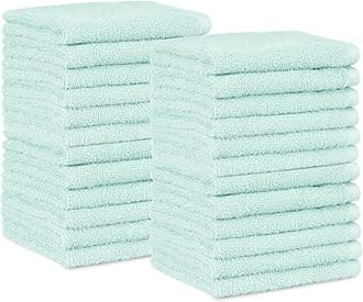Amazon Basics face Towels for bathroom, 100% Cotton Extra Absorbent washcloth, Fast Drying - salon towel - 24 Pack Ice Blue (12 x 12 inches)