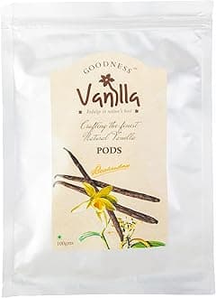 Goodness Vanilla 100% Natural Premium Vanilla Bean Pods for Cooking, Baking, Ice Cream, Coffee Brewing and Desserts - 100 gm (Pack of 1)