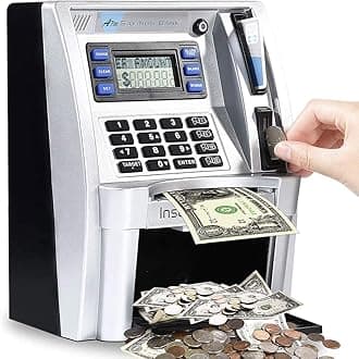 LB ATM Savings Bank Personal ATM Cash Coin Money Savings Machine,Kids Boys Birthday Gift Toy,Sliver Black