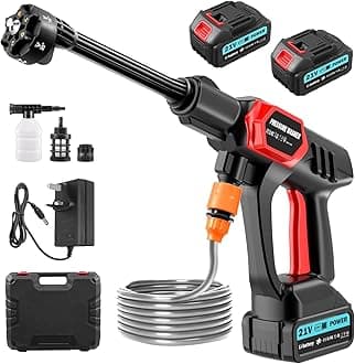 Cordless Power Washer, 21V Portable Power Washer with 80 Bar Pressure, 10m Spray Reach For Patio, for Car/Floor/Garden Cleaning & Watering