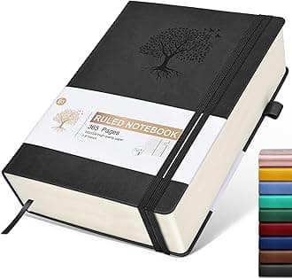Lined Journal Notebook, 365 Pages B5 Large Journals for Writing Ruled Notebook, Hardcover Leather Journal for Women Men, Daily Notebook for Work, Note Taking, 100Gsm Thick Paper ( 7.6'' X 10'' Black)